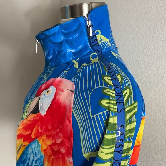 Sassy Jones Womens Large Tropical Birds Zip Jacket Zipper Sleeves Stretch - Picture 3 of 14